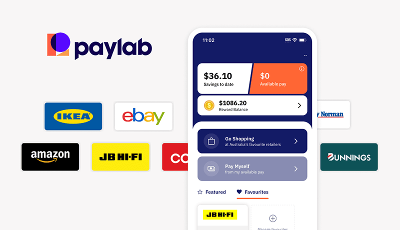 Employee rewards app showing an available pay balance alongside retailer partner offers